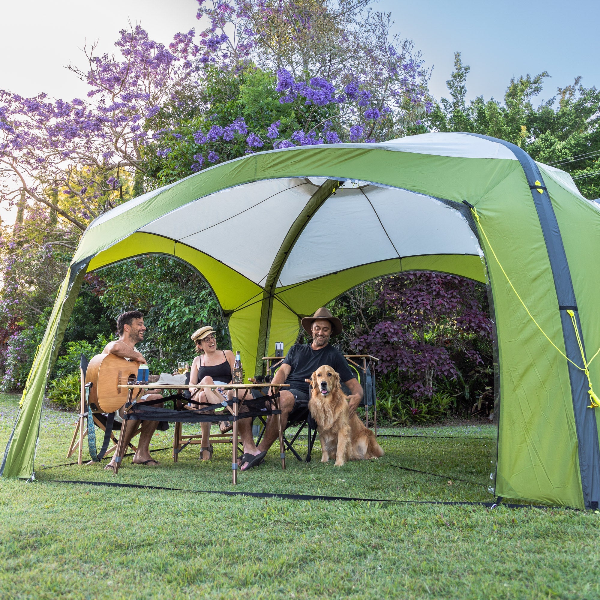 gazebo camping tent Evobase 3 Inflatable Air Schlumpf:Mountain Drive Abanico Fächermarkise am T3 Smart chain Lock rain or shine!
